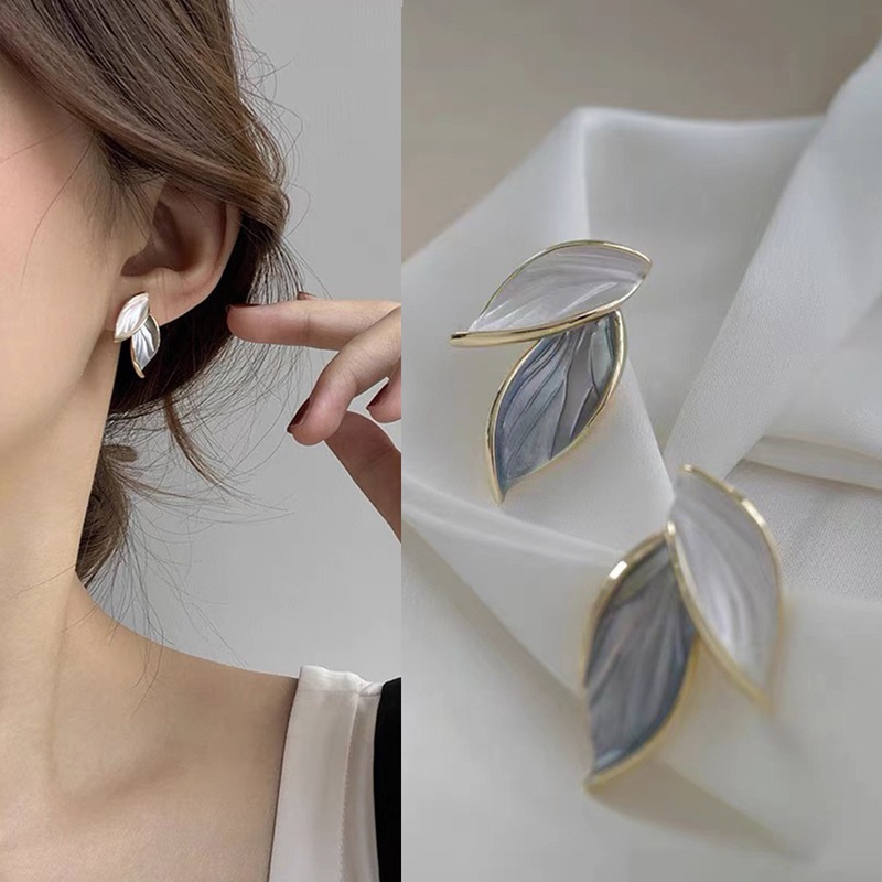 fashion drip oil color matching leaf enamel alloy stud earrings