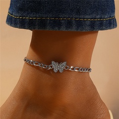 Bracelet de cheville simple en alliage avec pendentif papillon serti de diamants
