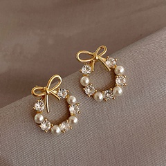 fashion small bow alloy diamond stud earrings for women
