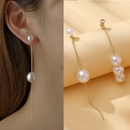 simple pearl tassel asymmetric chain rhinestone alloy earringspicture6