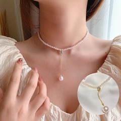 Korean pearl rhinestone chain tassel alloy clavicle chain