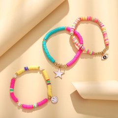 Bohemian Beach Style Colorful Soft Pottery Star Eye Smiley Pendant Anklet
