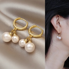 simple and small pearl bean geometric fashion alloy earrings