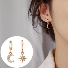fashion diamond star and moon asymmetric alloy earrings wholesale