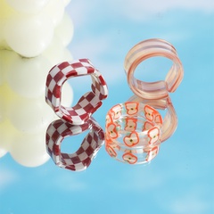 New checkerboard fruits resin contrast color ring three-piece set