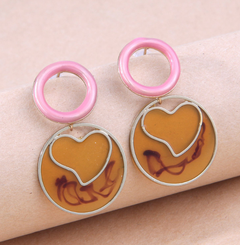 fashion simple heart round contrast color alloy resin earrings