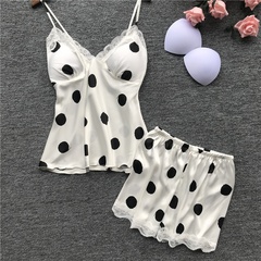 new satin lace polka dot suspender top shorts suit
