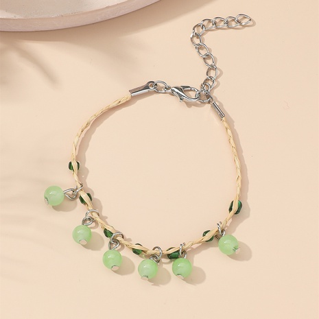 Vintage Natural Apple Green Crystal Bracelet Hand Braided Raffia Bracelet's discount tags