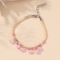 Natural Vintage Pink Crystal Bracelet Hand Braided Raffia Bracelet