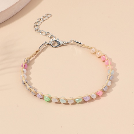 Vintage Colorful Acrylic Beads Bracelet Hand Braided Raffia Bracelet's discount tags
