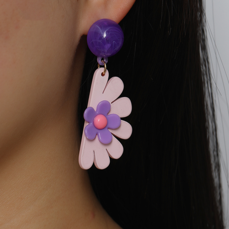 Purple pendant small flower simple resin earrings drop's discount tags