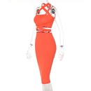 Nouvelle mode pour femmes couleur unie  lacets bustier tubulaire coupe ajuste hanche jupe costumepicture14