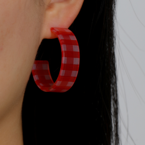 New checkerboard c-ring geometric lattice earrings acrylic ear jewelry's discount tags