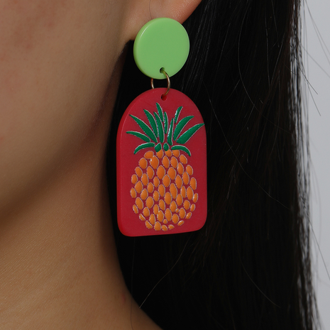 Nuevos pendientes de resina de joyería geométrica de fruta de piña acrílica's discount tags