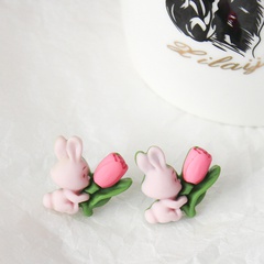 Autumn and winter new acrylic cute flower bunny resin earrings
