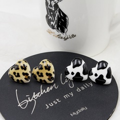 Leopard Print Heart-shaped Resin Stud Earrings