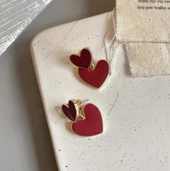Simple red heart-shaped women's autumn and winter alloy earrings