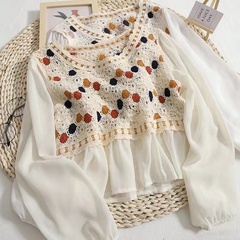 simple loose round neck long-sleeved knitted stitched short sweater
