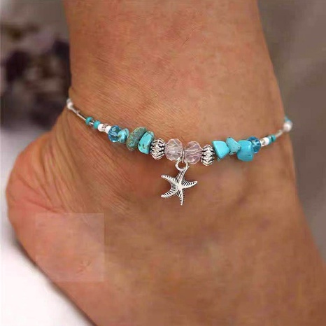 European and American Fashion Simple Metal Starfish Turquoise Temperament Personality Anklet's discount tags