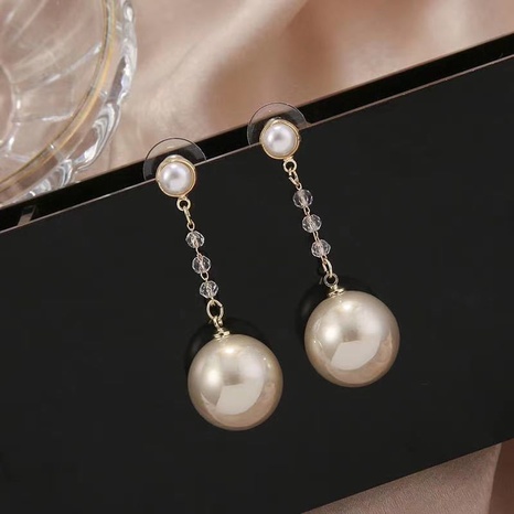 Pendientes largos de perlas transparentes con cuentas de cristal's discount tags