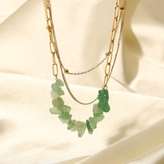 New 14K Gold Stainless Steel Three-Layer Natural Green Gravel Pendant Necklace