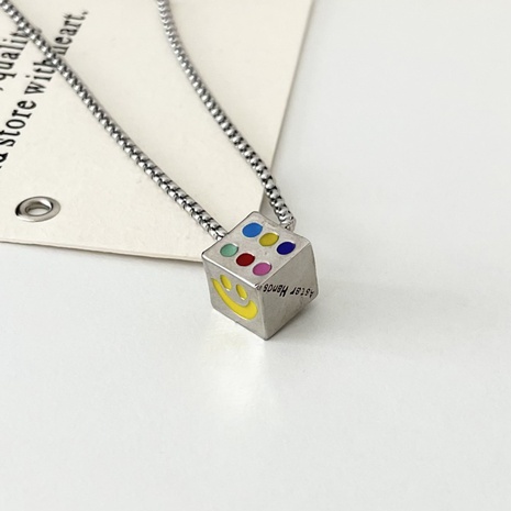 Special-Interest Design Colorful Lucky Smiley Face Dice Couple Necklace Men and Women Ins Hip Hop Cold Style Pendant's discount tags