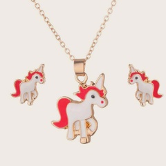 Fashion Popular Ornament Cute Dripping Unicorn Ear Stud Necklace Suit
