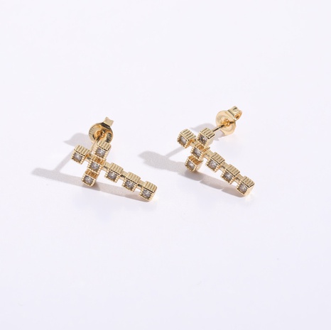 Kupfer Überzug 14K Gold Geometrische Retro Mode Kreuz Zirkon Ohrringe für Frauen's discount tags