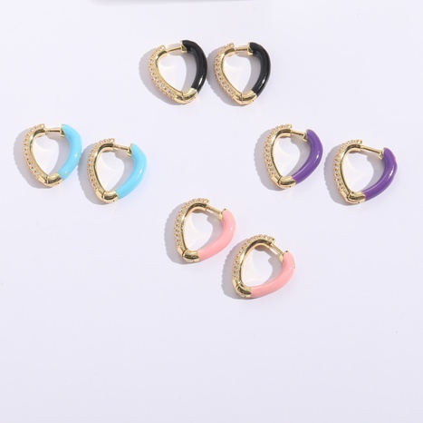 Copper Plating 18K Gold Fashion Color Dripping Oil Zircon Heart Earring Female's discount tags