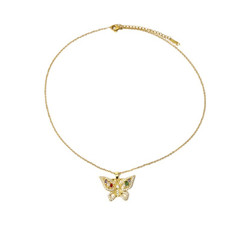 Bijoux Fantaisie Colliers | Cuivre Zircon Pendentif De Mode Couleur Diamant Papillon Collier Pour Les Femmes - JS44529