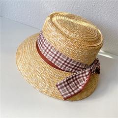 Summer Flat Top Bow Straw Hat Vacation Woven Seaside Beach Hat