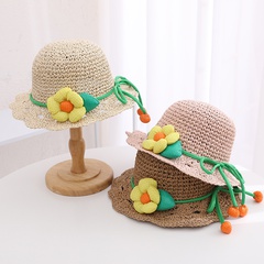 Flower Handmade Straw Hat Summer Children Baby Girl Big Brim Travel Sun-Proof Beach Hat