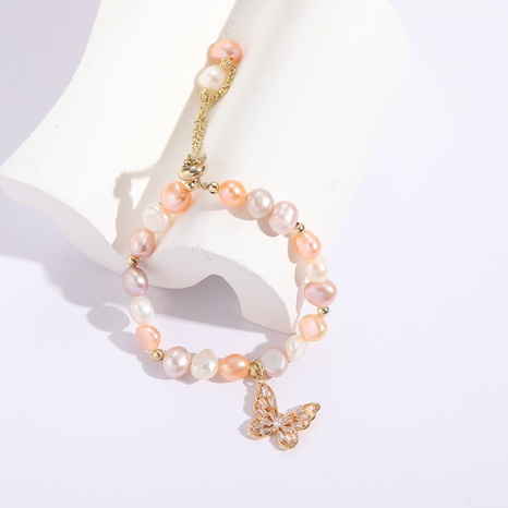 Baroque style Pearl Zircon Butterfly copper 14k gold-plated Adjustable Bracelet's discount tags