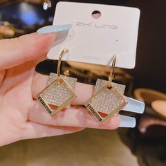 Fashion square inlaid rhinestone pendant letter earrings