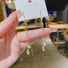 Simple New Pendant Tassel Rhinestone Pearl Copper Earrings
