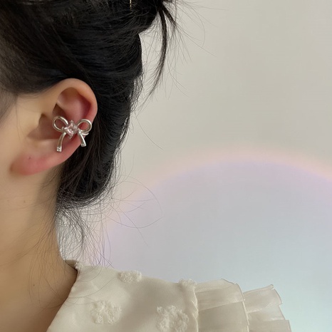 Clips de oreja con forma de lazo de diamantes de imitación rosas simples's discount tags