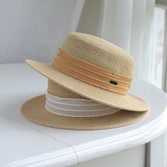 Wide-Brim Flat Top Bow Sun-Proof Straw Hat