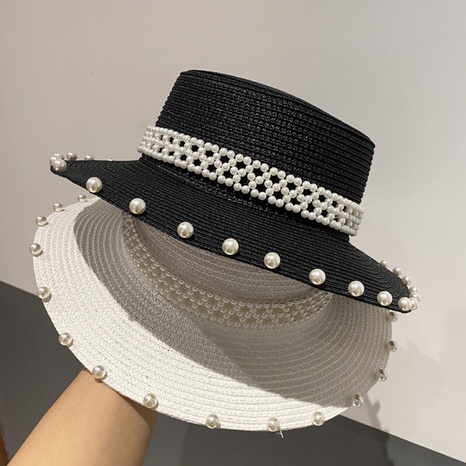 Sombrero de paja de perla de ala grande retro de verano's discount tags