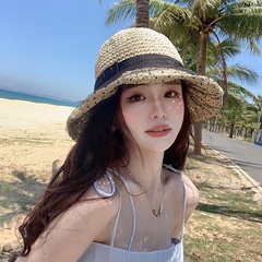 Summer Travel Straw Hat Women's Lace Mesh Sun Hat Big Brim Beach Hat
