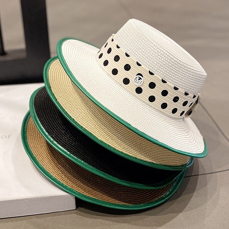 Sombrero de paja a prueba de sol con tapa plana de lunares a la moda's discount tags