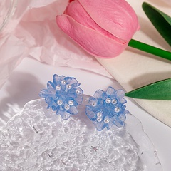 Fashion Transparent Klein Blue Camellia Pearl Earrings