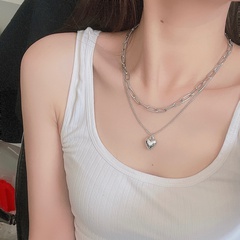 Hip Hop Double Layer Heart Small Pendant Necklace Clavicle Chain