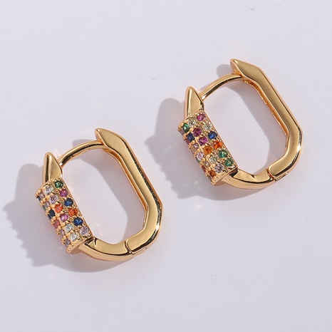 New U-Shaped Copper 14K Gold Plated Geometric Colorful Zircon Earrings's discount tags