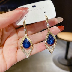 New Water Drop Blue Diamond Pendant Earrings