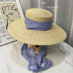 Pastoral Style Summer Big Brim Beach Hat Vacation Sun Hat Lace-up Wheat-Straw Sunshade Hat