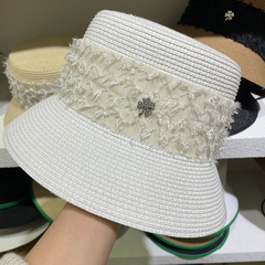 Straw Hat Women's Summer Sun-Protection Broken Edge Clover Bucket Hat Seaside Bucket Hat