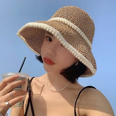 Pearl Crochet Straw Hat Women's Summer Sun-Proof Seaside Beach Big Brim Sun Hat
