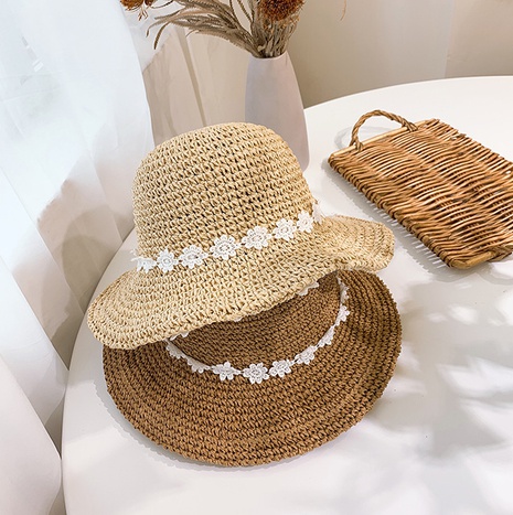 Sombrero de paja de verano a prueba de sol de playa de flores de encaje sombrero's discount tags