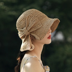 Fisherman Hat Women's Bow Crochet Straw Hat Summer Big Brim Beach Sun-Protection Hat