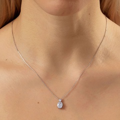 Simple Fashion Oval Inlaid Zircon Plated Μm White Gold Color Necklace